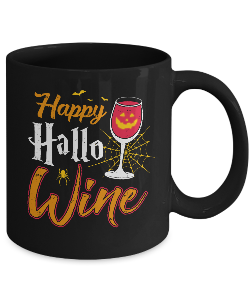 Happy Hallo Wine Funny Halloween Mug-Coffee Mug-11oz Mug-Black