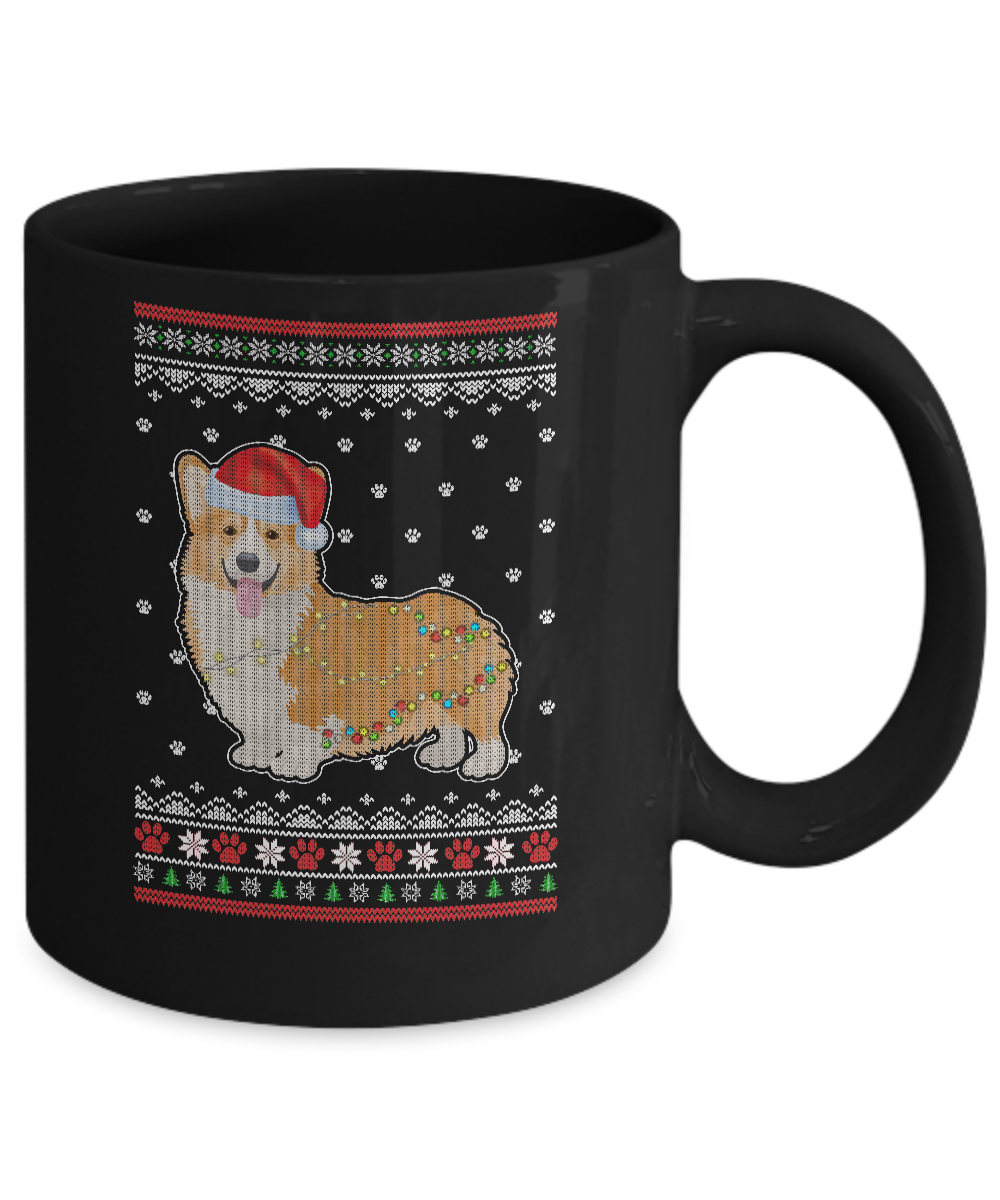 Corgi Christmas Ugly Sweater Lights Dog Xmas Gift Mug-Coffee Mug-11oz Mug-Black