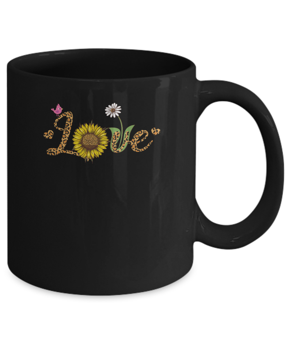 Love Sunflower Leopard Daisy Flower Bird Women Tee Mug-Coffee Mug-11oz Mug-Black