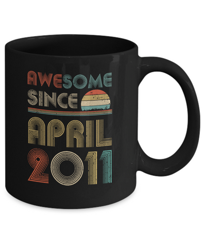 Awesome Since April 2011 Vintage 10th Birthday Gifts Youth Mug-Coffee Mug-11oz Mug-Black