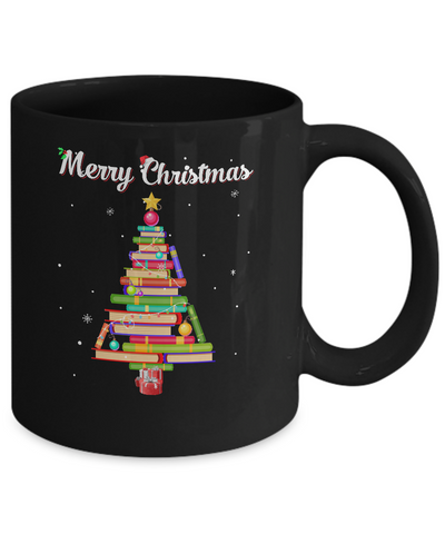 Merry Christmas Tree Love Reading Books Librarian Mug-Coffee Mug-11oz Mug-Black