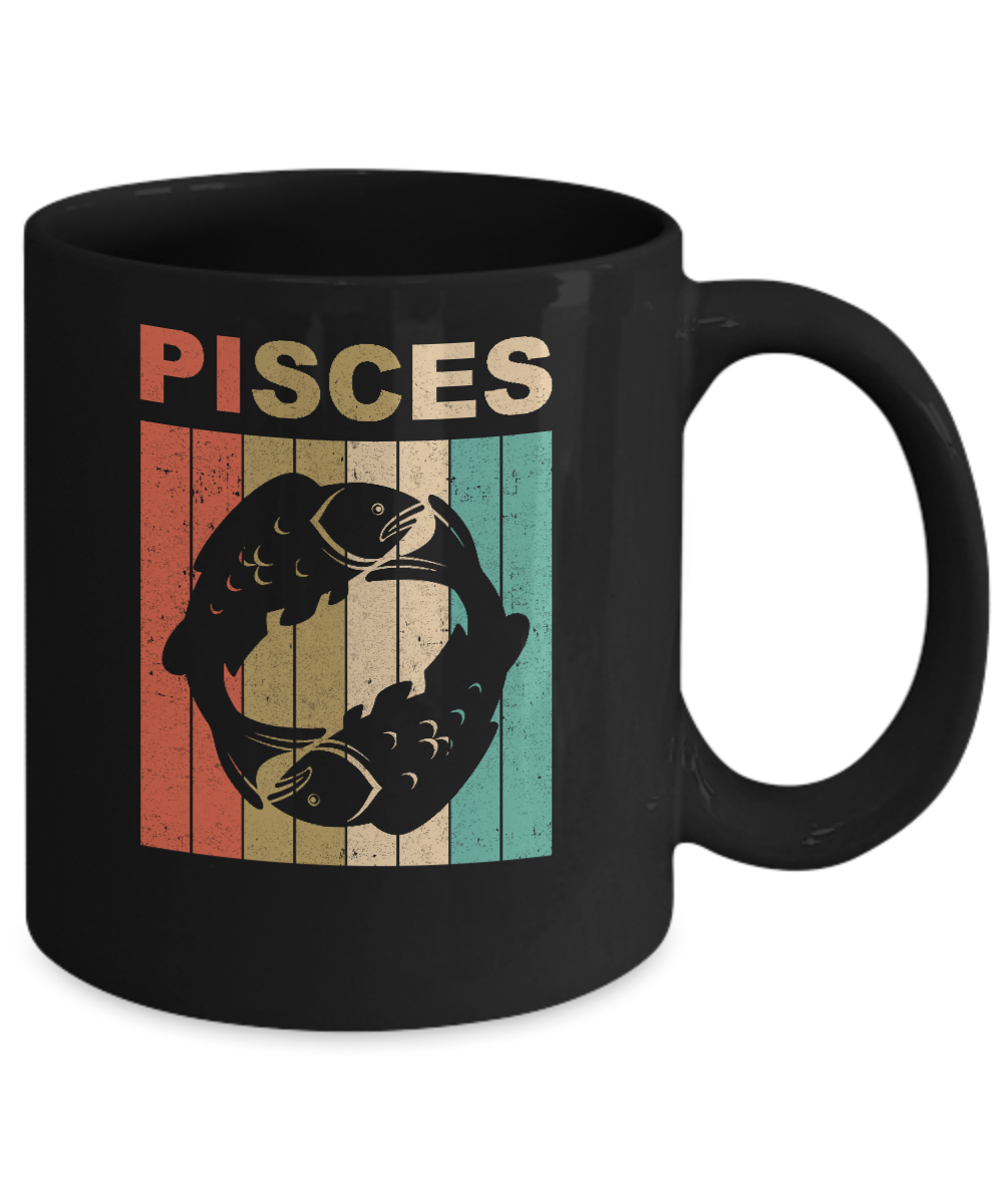 Vintage Pisces Zodiac February March Birthday Gift Mug-Coffee Mug-11oz Mug-Black