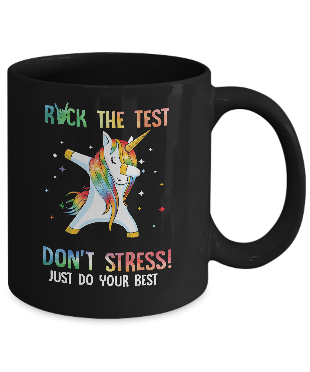 Rock The Test Funny School Unicorn Student Teacher Mug-Coffee Mug-11oz Mug-Black