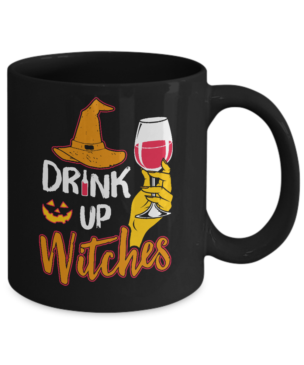 Drink Up Witches Funny Halloween Wine Lover Mug-Coffee Mug-11oz Mug-Black