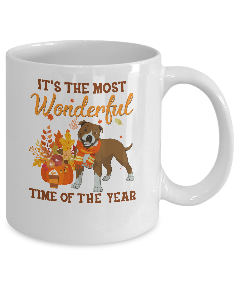 Pit Bull Autumn It's The Most Wonderful Time Of The Year Mug-Coffee Mug-11oz Mug-White