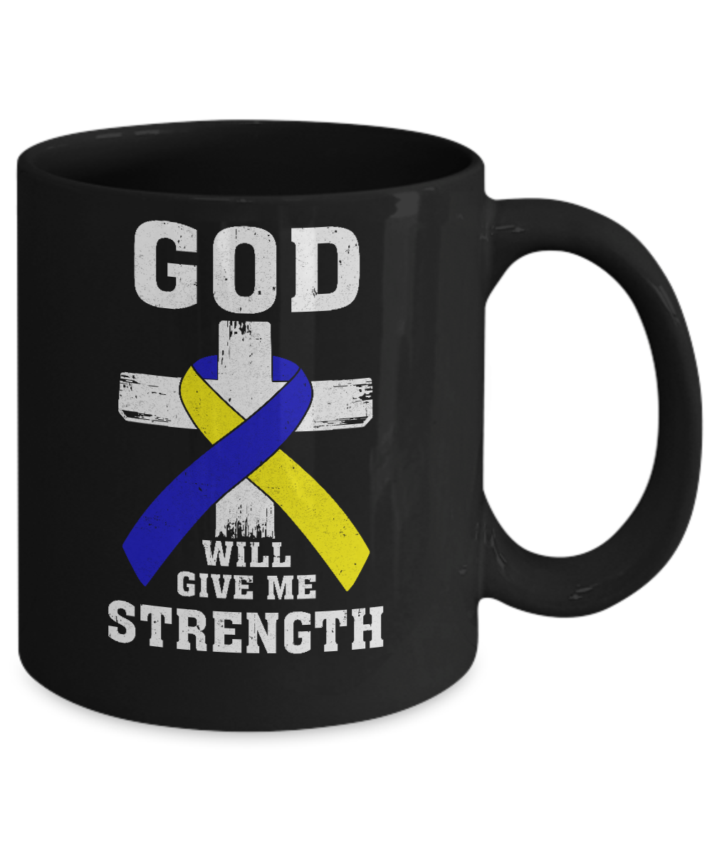 God Will Give Me Strength Down Syndrome Ribbon Gift Mug-Coffee Mug-11oz Mug-Black