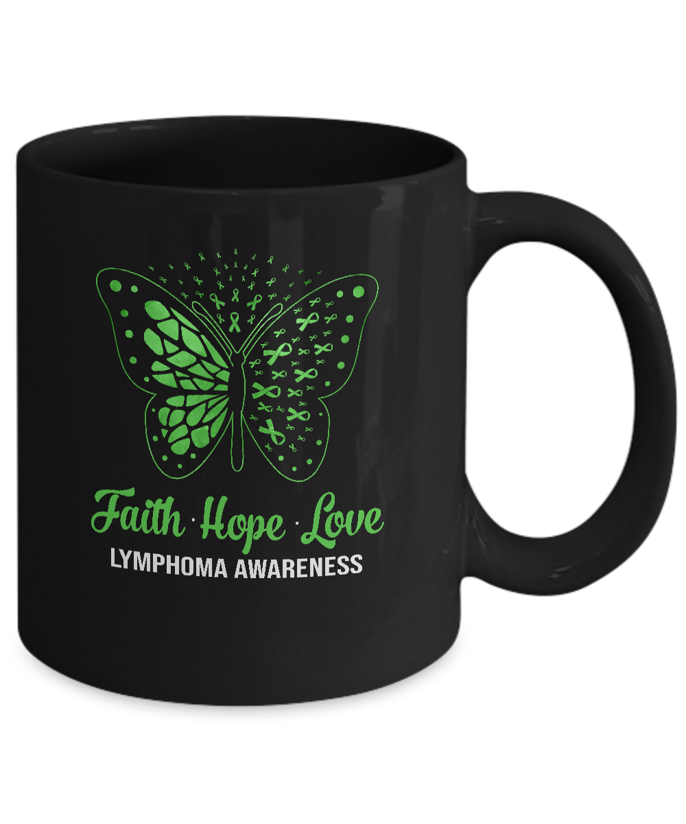 Faith Hope Love Green Butterfly Lymphoma Awareness Mug-Coffee Mug-11oz Mug-Black