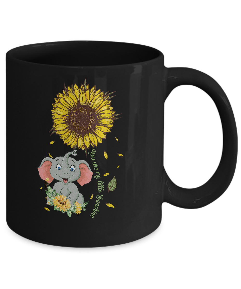 You Are My Little Sunshine Sunflower Elephant Mug-Coffee Mug-11oz Mug-Black