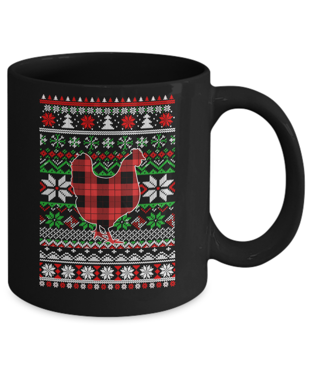 Chicken Red Plaid Ugly Christmas Sweater Funny Gifts Mug-Coffee Mug-11oz Mug-Black