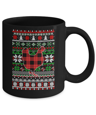 Chicken Red Plaid Ugly Christmas Sweater Funny Gifts Mug-Coffee Mug-11oz Mug-Black