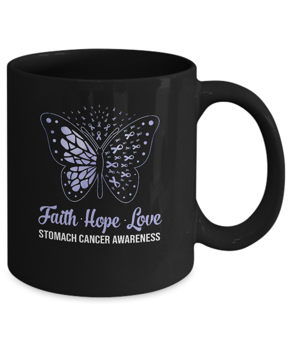 Faith Hope Love Periwinkle Butterfly Stomach Cancer Awareness Mug-Coffee Mug-11oz Mug-Black