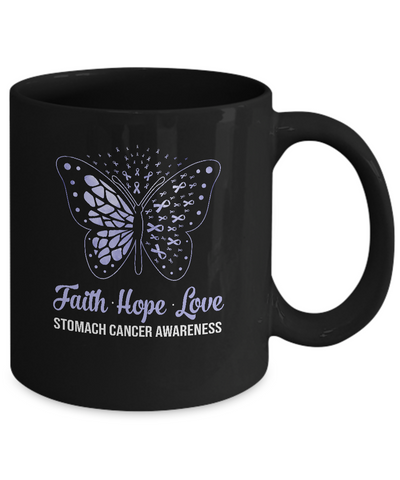 Faith Hope Love Periwinkle Butterfly Stomach Cancer Awareness Mug-Coffee Mug-11oz Mug-Black