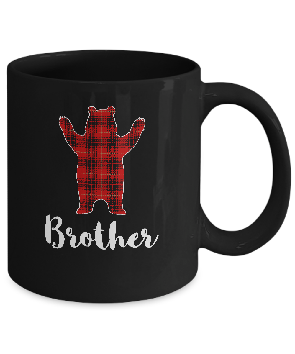 Red Brother Bear Buffalo Plaid Family Christmas Pajamas Mug-Coffee Mug-11oz Mug-Black