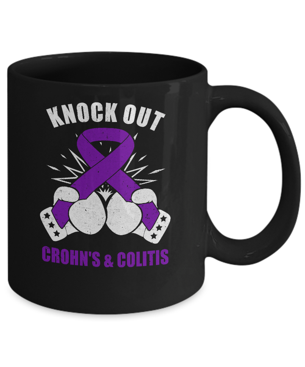 Boxing Knock Out Crohn's Colitis Awareness Support Mug-Coffee Mug-11oz Mug-Black