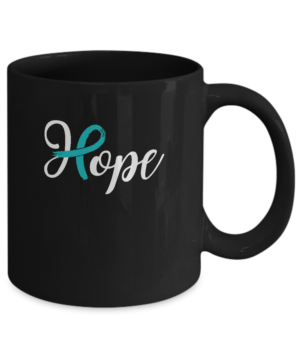 Ovarian Cancer Awareness Teal Ribbon Hope Mug-Coffee Mug-11oz Mug-Black