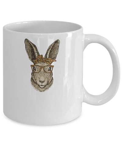 Easter Bunny Rabbit Glasses Leopard Print Bow Mug-Coffee Mug-11oz Mug-White