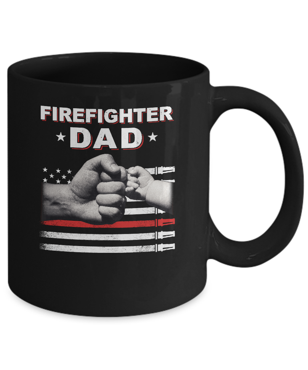 Firefighter Fireman Dad American Flag Fathers Day Mug-Coffee Mug-11oz Mug-Black