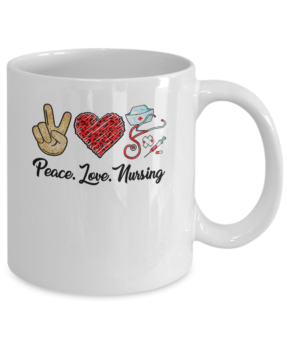 Peace Love Nursing RN Love Nurse Gifts Mug-Coffee Mug-11oz Mug-White
