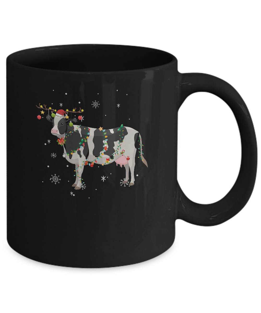 Funny Cow Reindeer Christmas Lights Pajama Mug-Coffee Mug-11oz Mug-Black