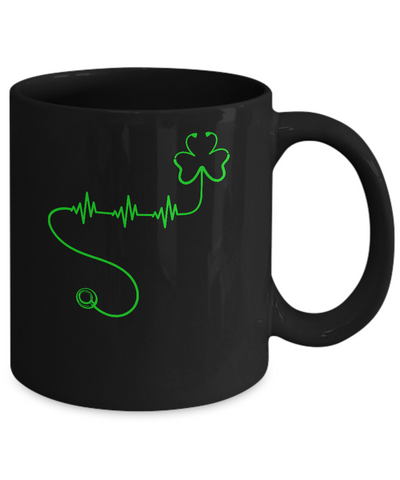 Shamrock Nurse Stethoscopes Heartbeat St Patrick Day Mug-Coffee Mug-11oz Mug-Black