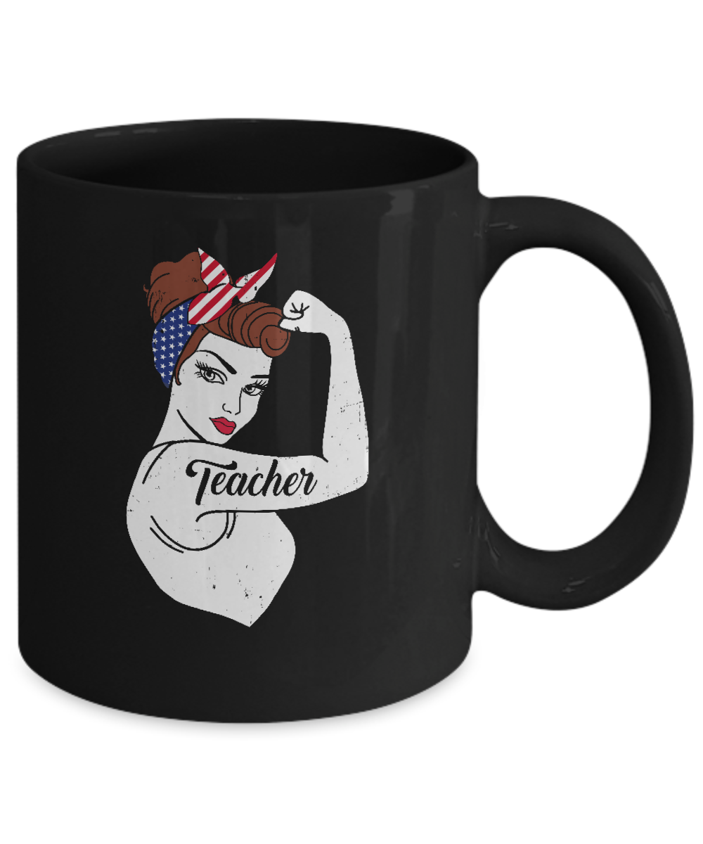 Teacher Vet Strong Woman American Flag Nursing 4Th Of July Mug-Coffee Mug-11oz Mug-Black