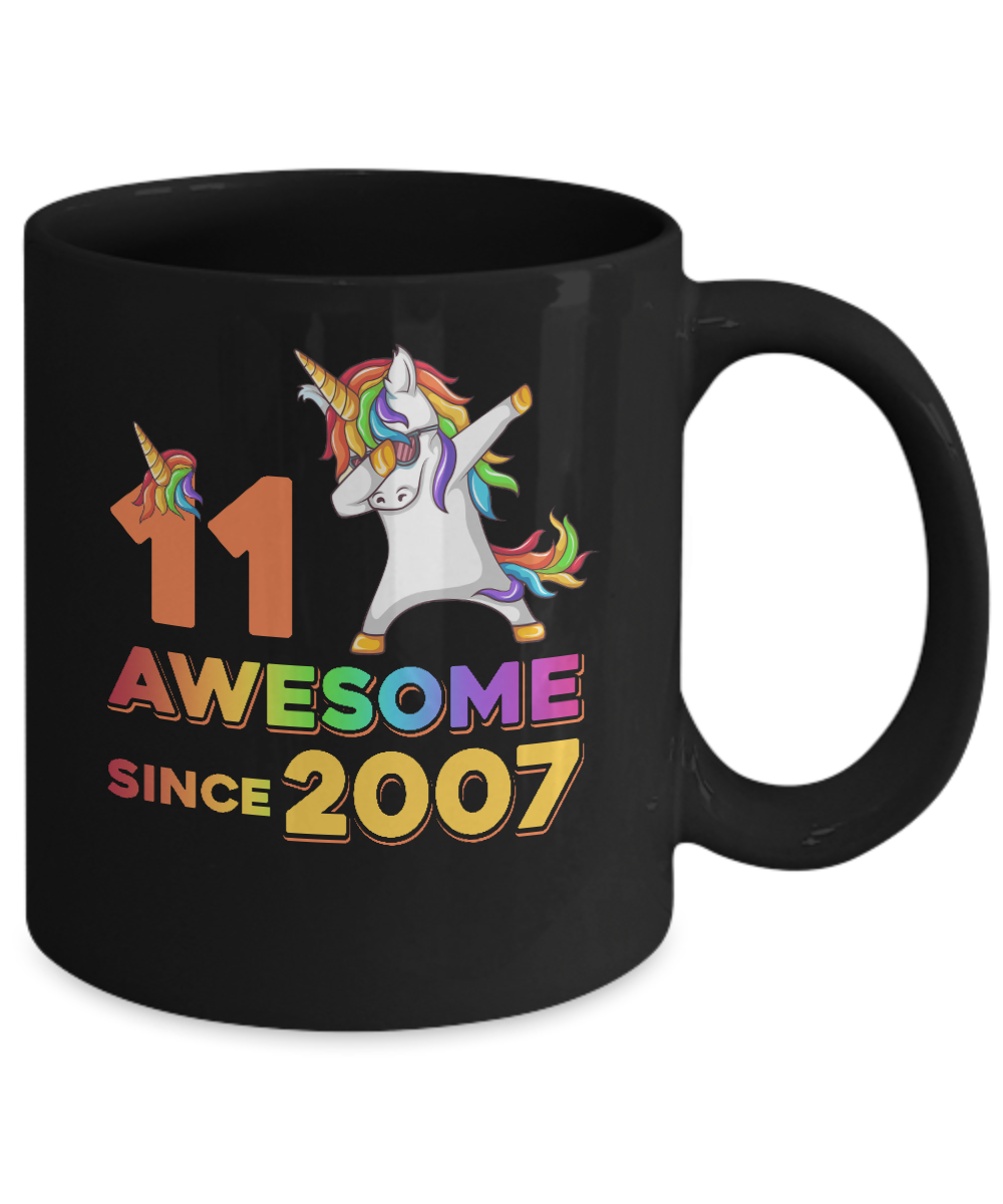 Unicorn Dabbing Awesome Since 2007 11Th Birthday Mug-Coffee Mug-11oz Mug-Black
