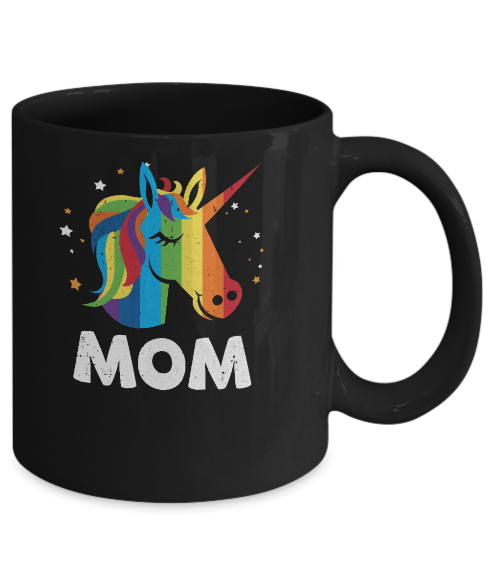 LGBT Pride Lesbian Gay Proud Mom Unicorn Mug-Coffee Mug-11oz Mug-Black