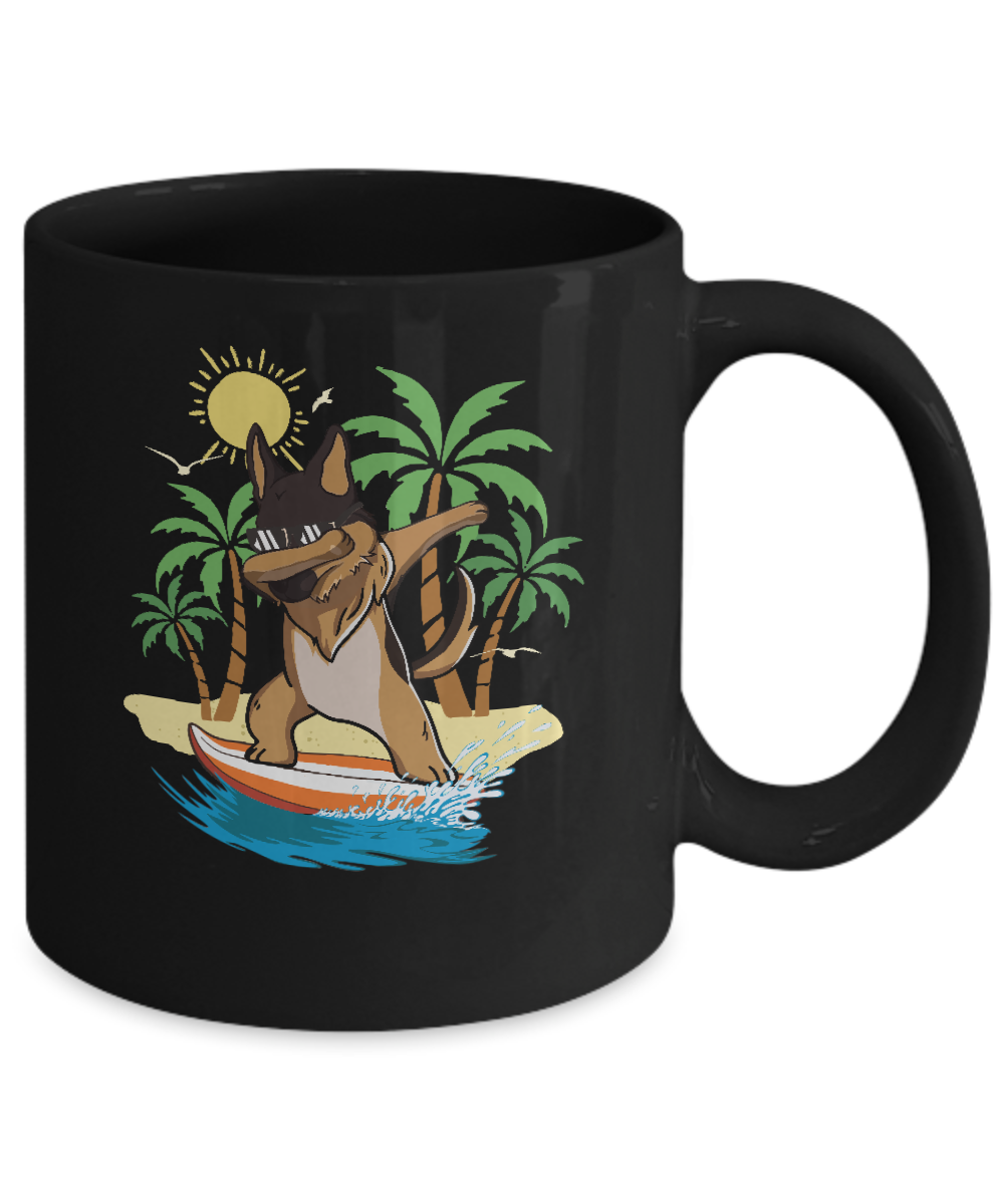 Summer Vacation Dabbing German Shepherd Surfing Surfboard Gift Mug-Coffee Mug-11oz Mug-Black
