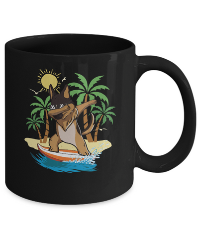 Summer Vacation Dabbing German Shepherd Surfing Surfboard Gift Mug-Coffee Mug-11oz Mug-Black