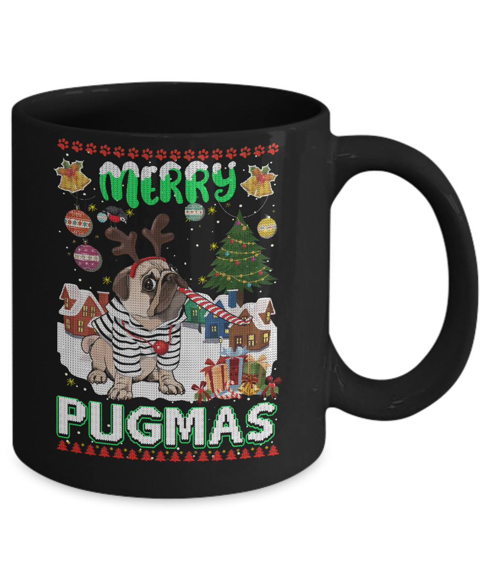 Cute Pug Christmas Merry Pugmas Ugly Sweater Christmas Mug-Coffee Mug-11oz Mug-Black