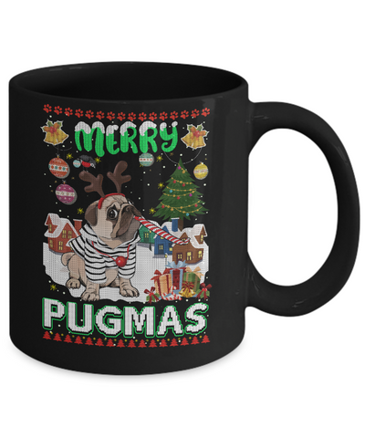 Cute Pug Christmas Merry Pugmas Ugly Sweater Christmas Mug-Coffee Mug-11oz Mug-Black