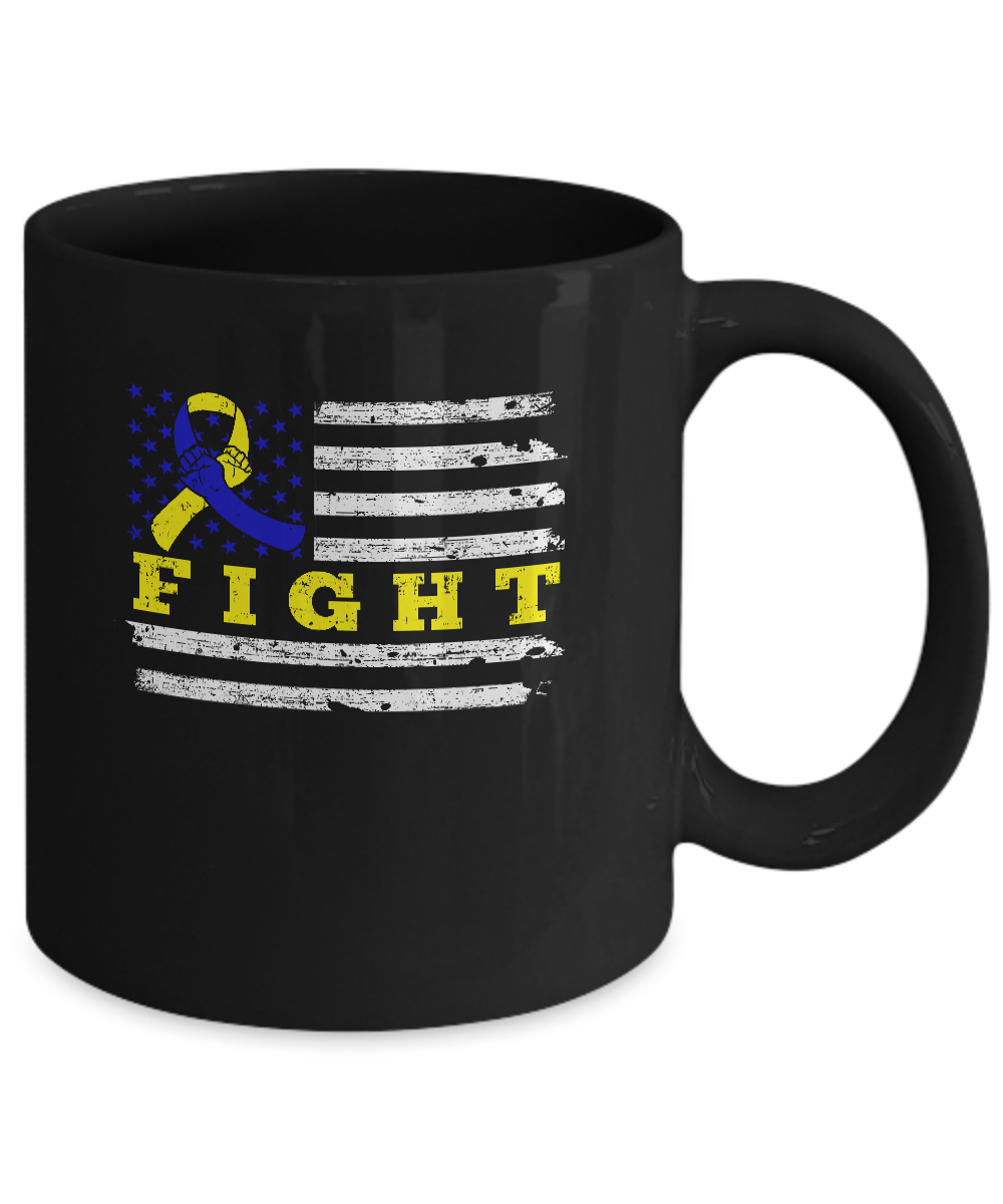 Fight Blue Yellow Ribbon US Flag Down Syndrome Awareness Mug-Coffee Mug-11oz Mug-Black