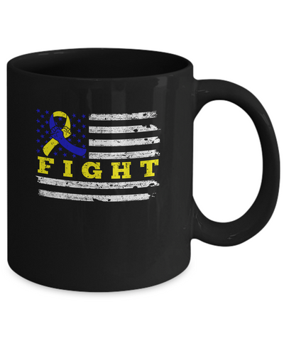 Fight Blue Yellow Ribbon US Flag Down Syndrome Awareness Mug-Coffee Mug-11oz Mug-Black