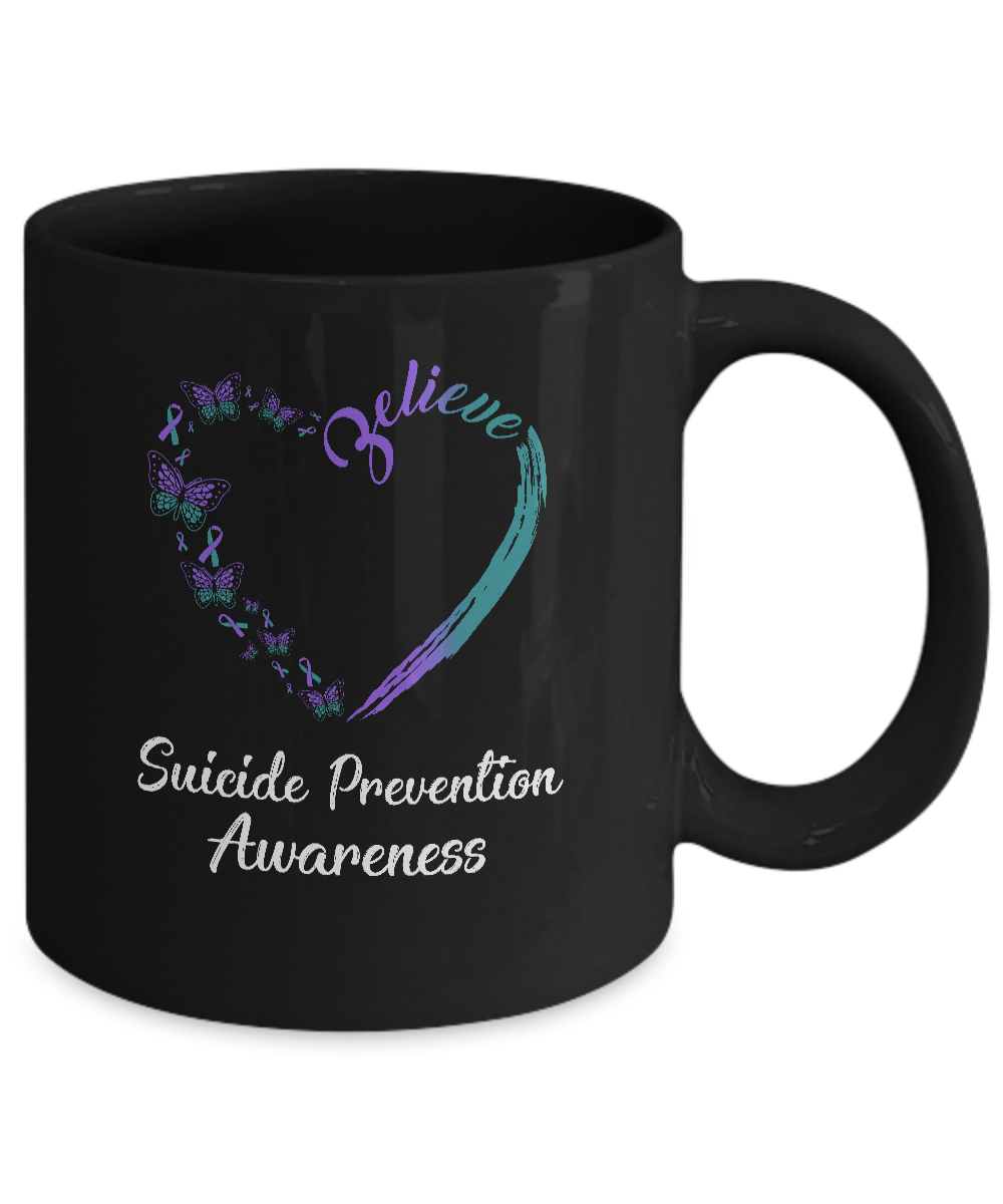 Butterfly Believe Suicide Prevention Awareness Ribbon Gifts Mug-Coffee Mug-11oz Mug-Black