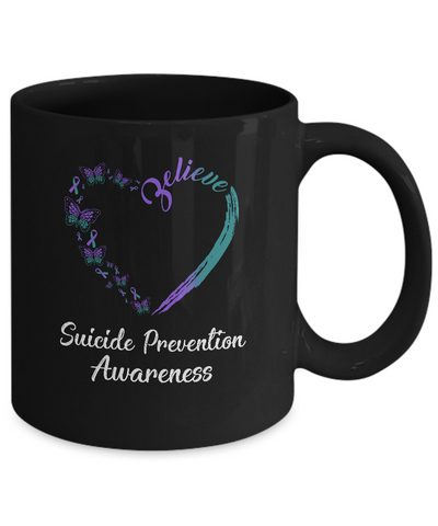 Butterfly Believe Suicide Prevention Awareness Ribbon Gifts Mug-Coffee Mug-11oz Mug-Black