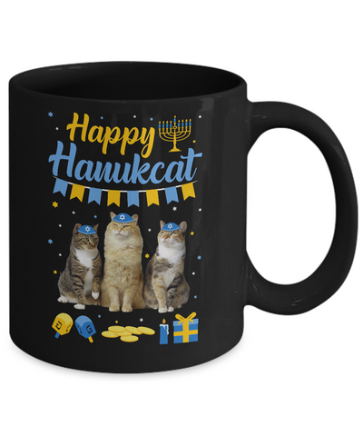 Jewish Hanukkah Cat Happy Hanukcat Christmas Gift Mug-Coffee Mug-11oz Mug-Black