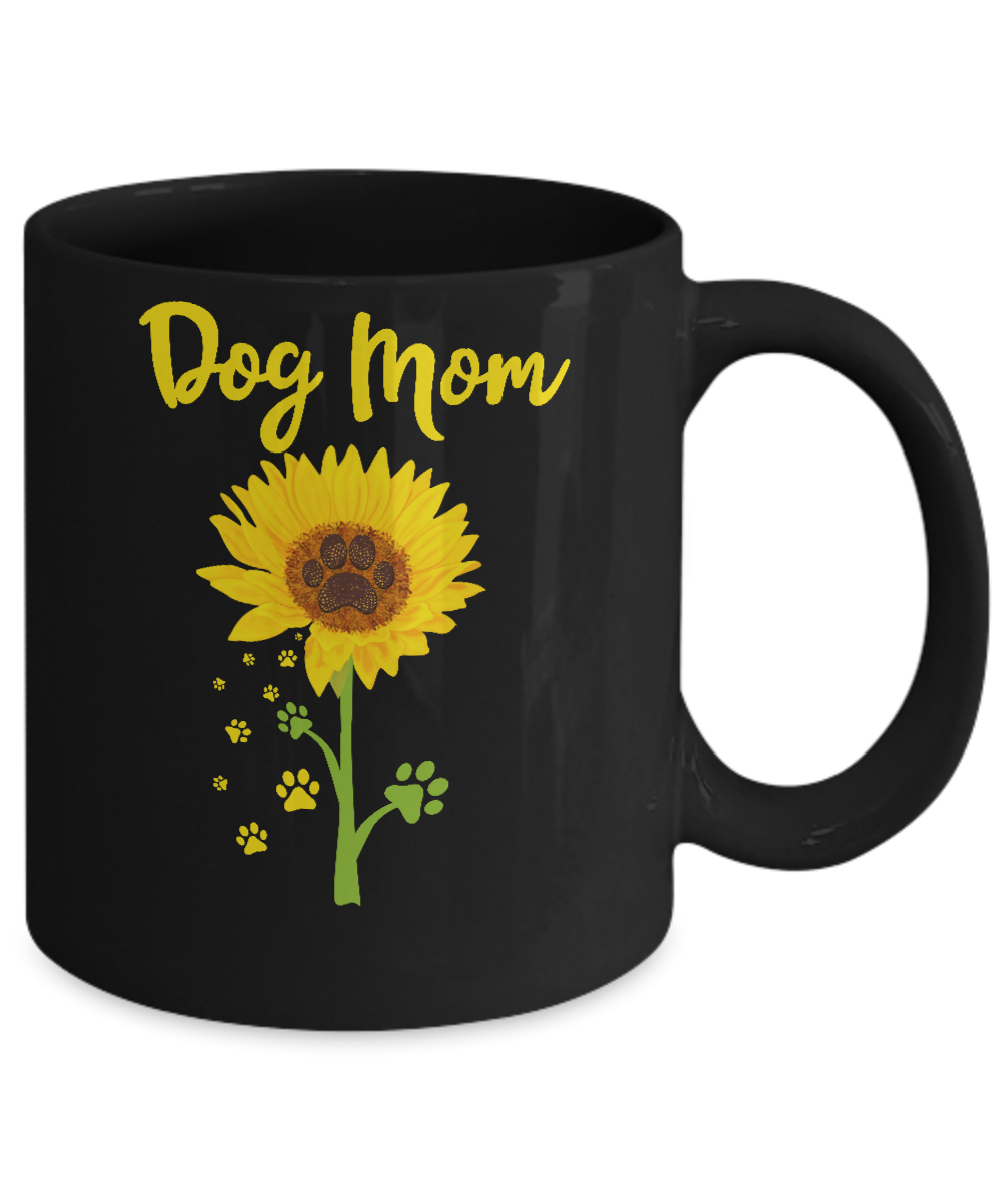 Funny Sunflower Dog Mom Paw Lover Mothers Day Mug-Coffee Mug-11oz Mug-Black