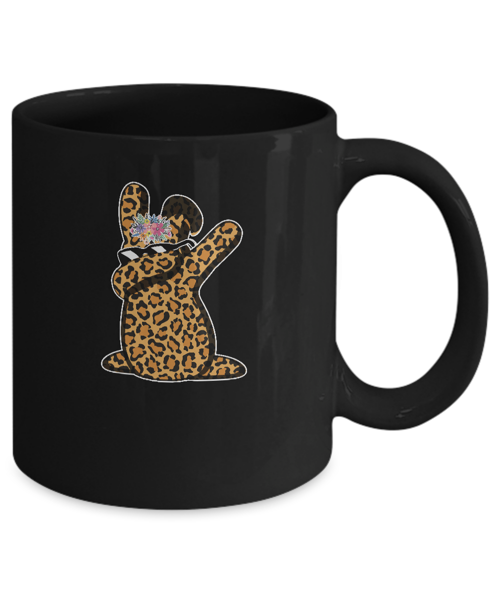 Funny Easter Gift For Her Teen Girls Dabbing Bunny Leopard Mug-Coffee Mug-11oz Mug-Black