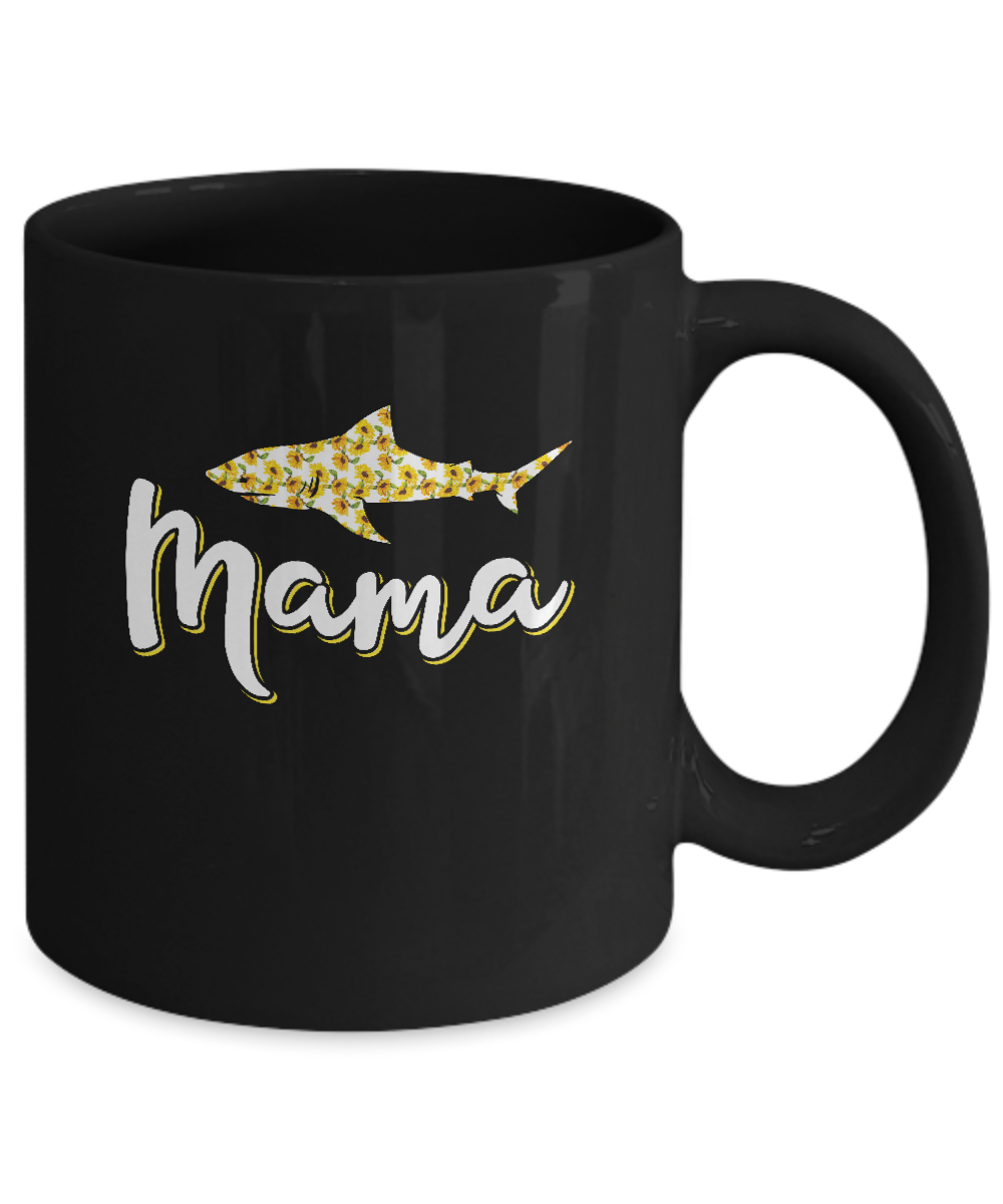 Sunflower Mama Shark Flowers Mothers Day Gift Mug-Coffee Mug-11oz Mug-Black