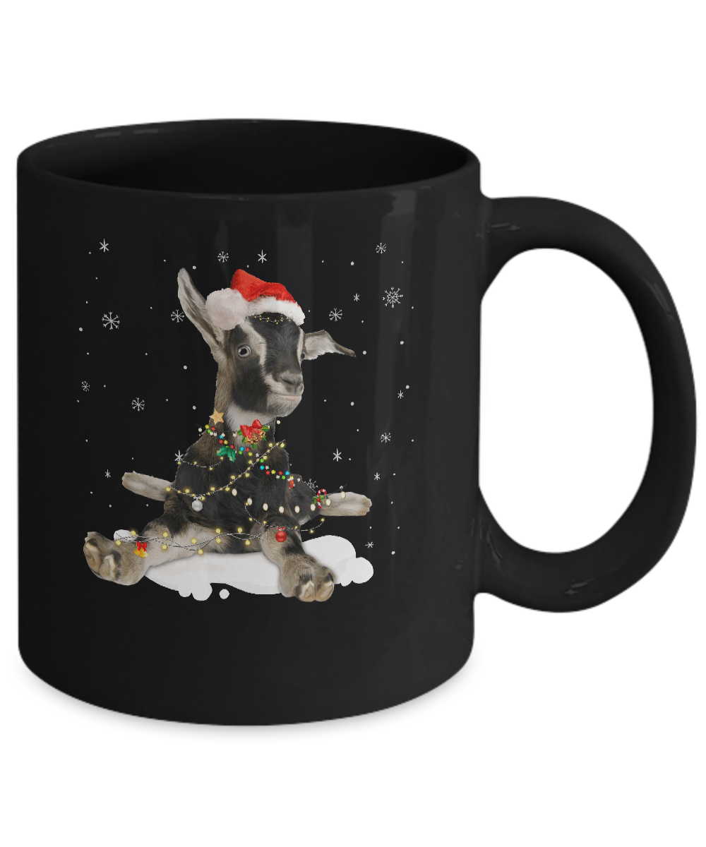 Goat With Santa Hat Lights Christmas Mug-Coffee Mug-11oz Mug-Black