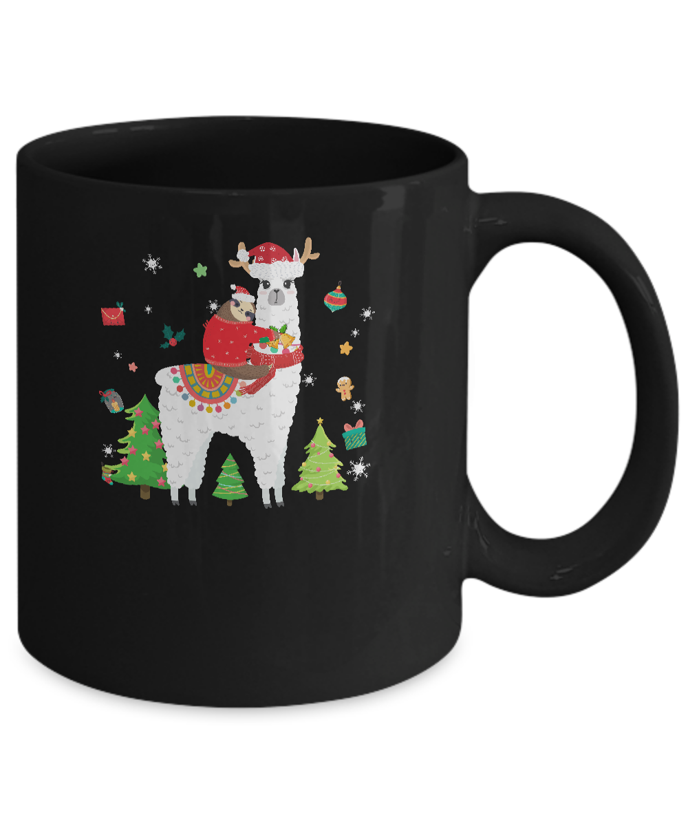 Santa Sloth Riding Llama Reindeer Christmas Gifts Mug-Coffee Mug-11oz Mug-Black