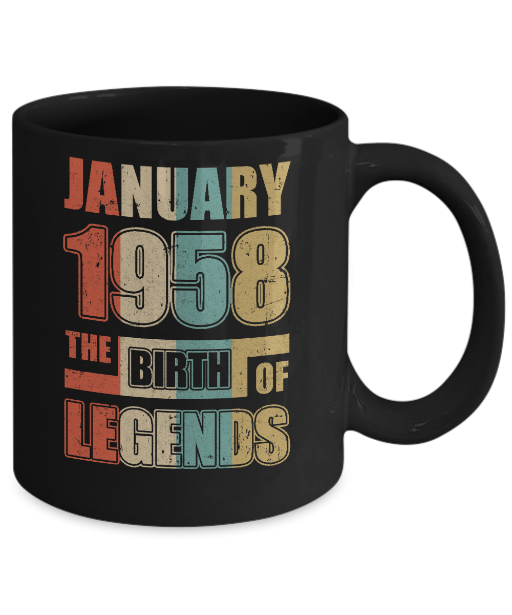 Vintage Retro January 1958 Birth Of Legends 63th Birthday Mug-Coffee Mug-11oz Mug-Black