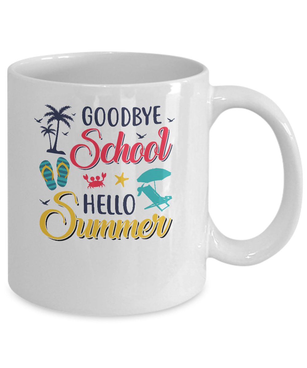 Goodbye School Hello Summer Vintage Retro Style Mug-Coffee Mug-11oz Mug-White