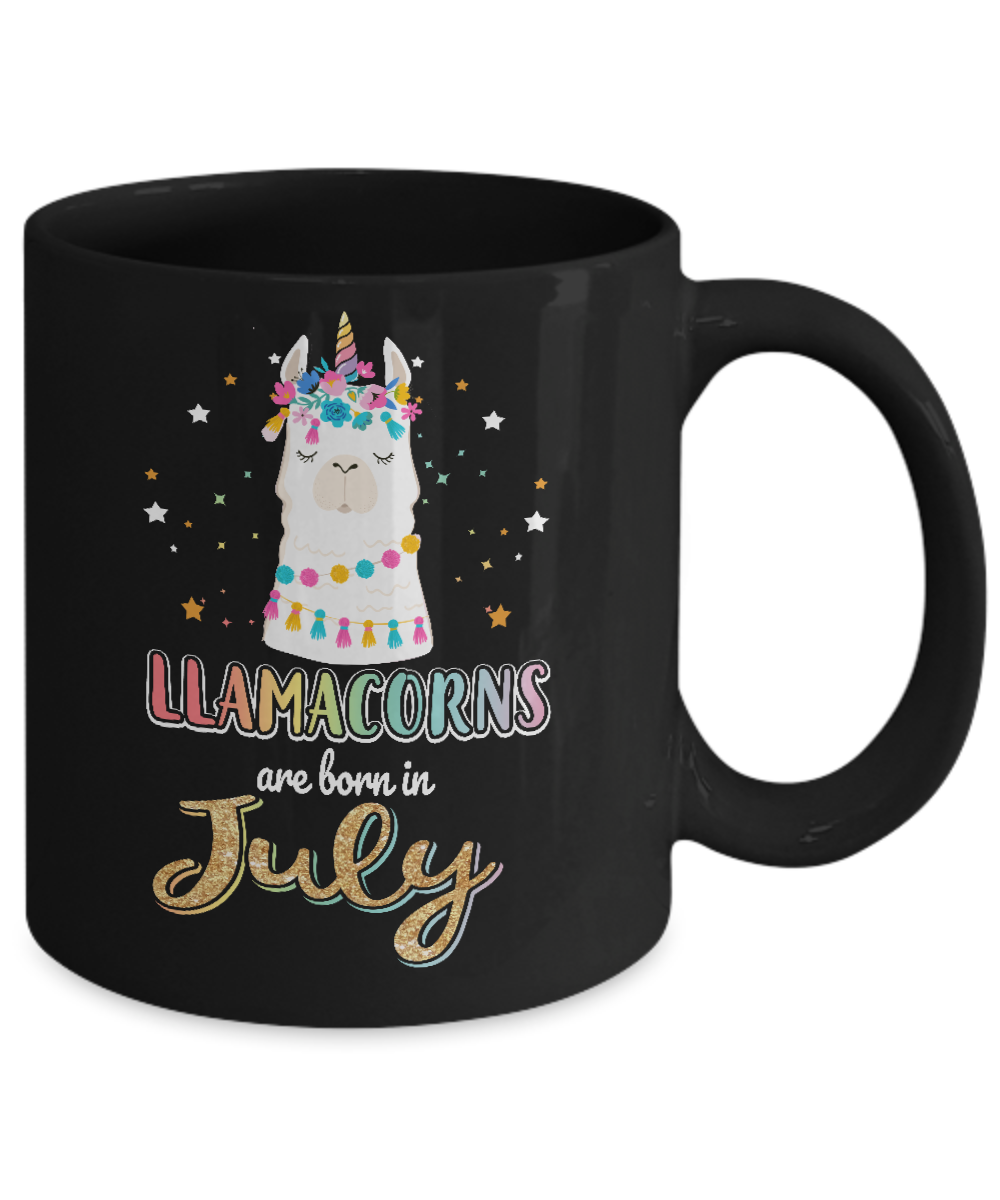 Llama Unicorn Llamacorns Born In July Birthday Gift Mug-Coffee Mug-11oz Mug-Black