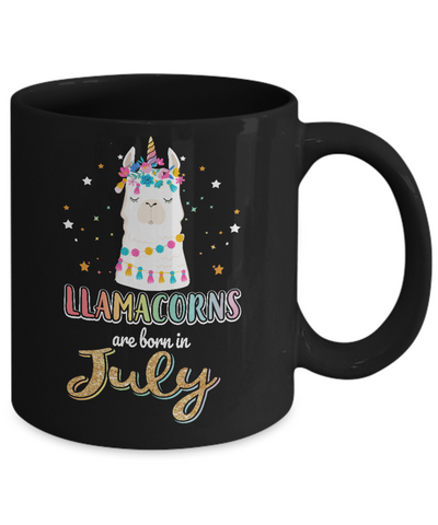 Llama Unicorn Llamacorns Born In July Birthday Gift Mug-Coffee Mug-11oz Mug-Black