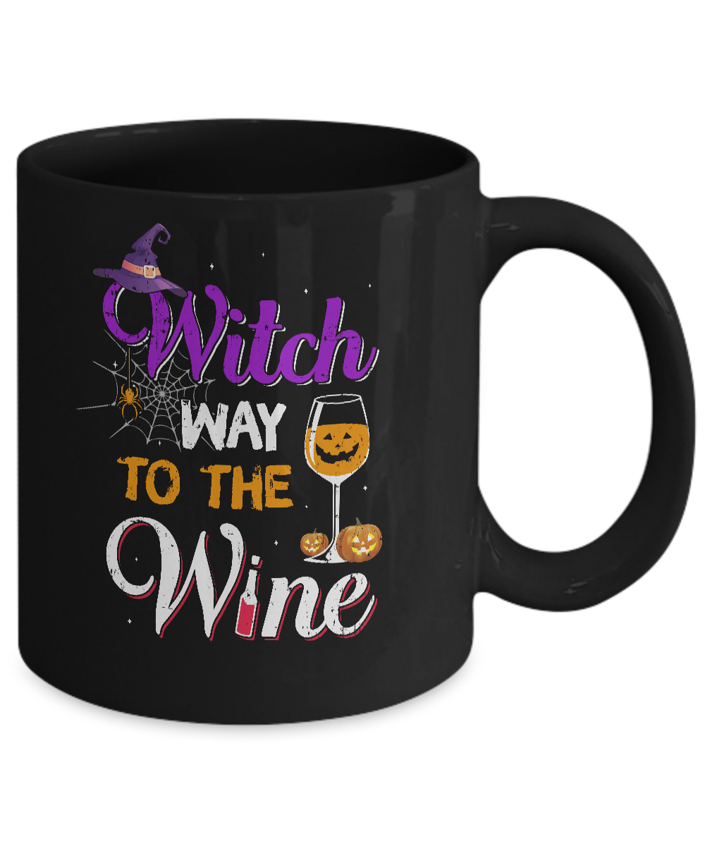 Witch Way To The Wine Funny Wine Halloween Gifts Mug-Coffee Mug-11oz Mug-Black