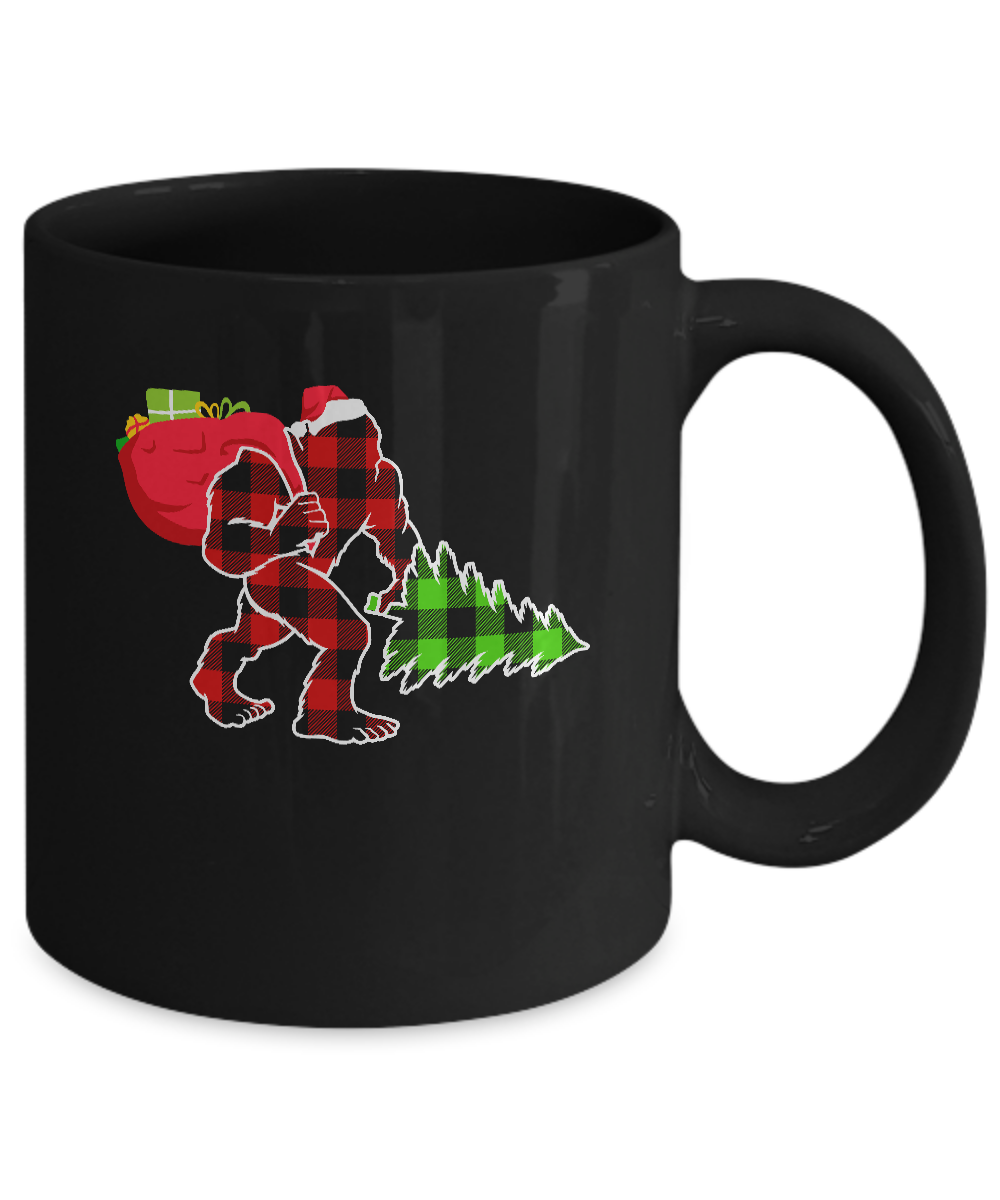 Red Plaid Bigfoot Christmas Buffalo Plaid Mug-Coffee Mug-11oz Mug-Black