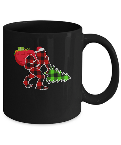 Red Plaid Bigfoot Christmas Buffalo Plaid Mug-Coffee Mug-11oz Mug-Black