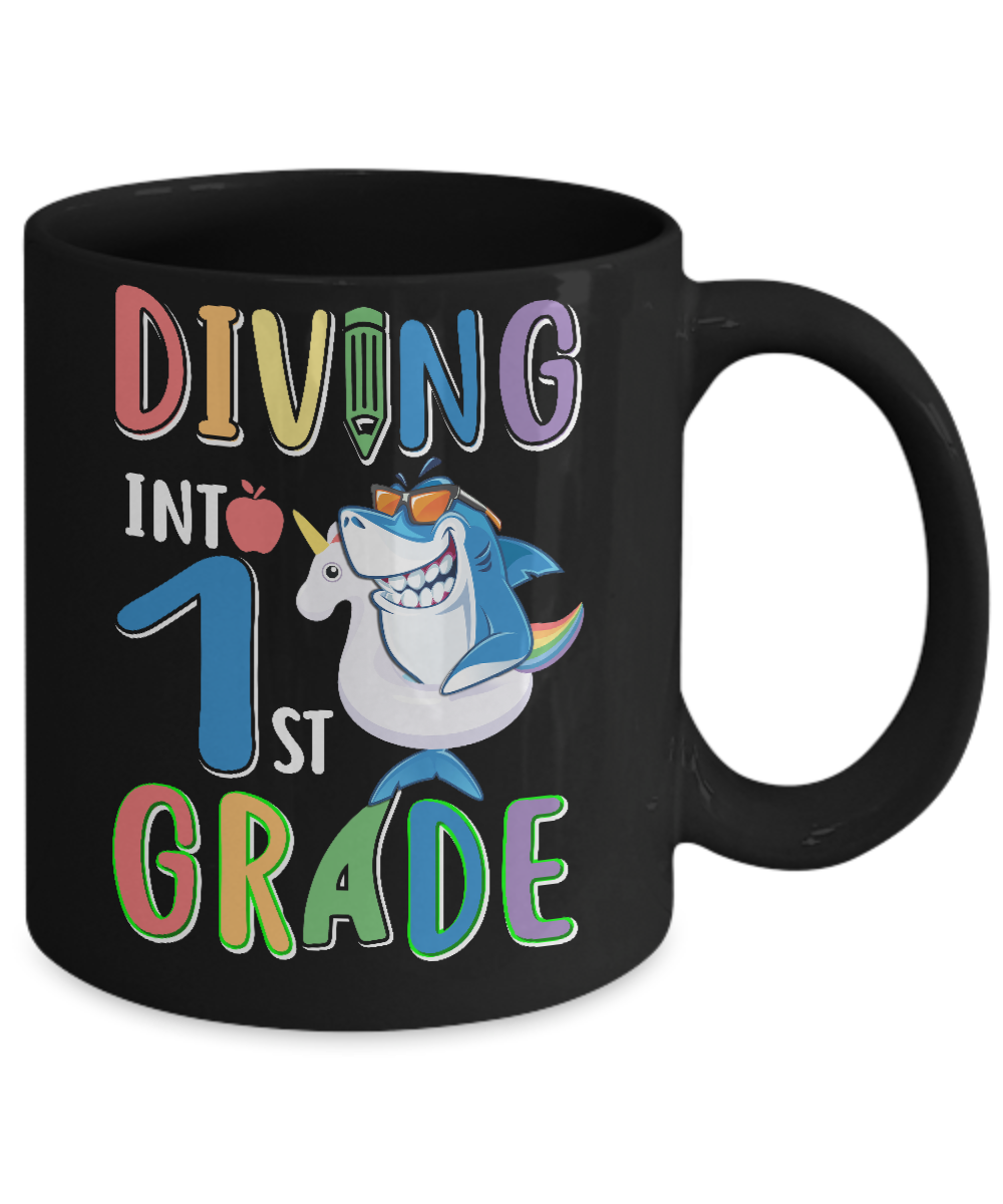 Diving Into 1st Grade Back To School Shark Mug-Coffee Mug-11oz Mug-Black