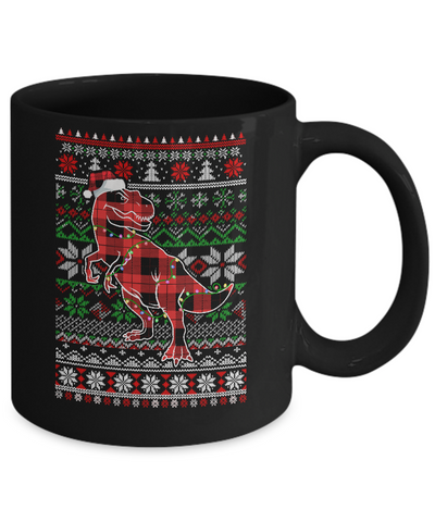 Red Plaid Buffalo T Rex Dinosaur Pajamas Christmas Sweater Mug-Coffee Mug-11oz Mug-Black